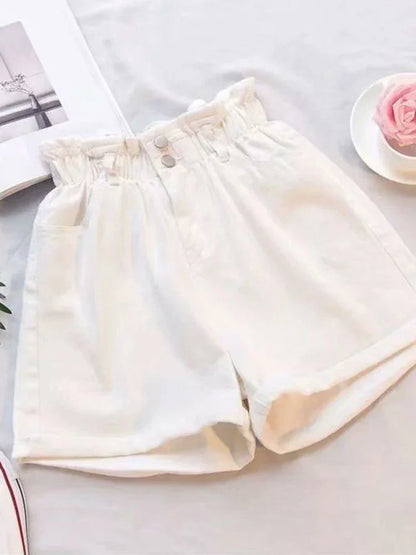 vmtvr Fashion Ruffles Oversize 5Xl Denim Shorts Women Summer Korean High Waist Wide Legged Shorts Casual Pockets Short Jeans New