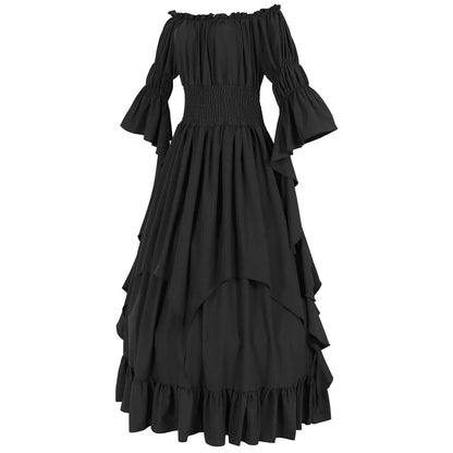 vmtvr  -  Women Gothic Renaissance Victorian Dress Medieval Retro Off Shoulder Ruffle Long Dresses Vintage Halloween Party Gown Vestidos