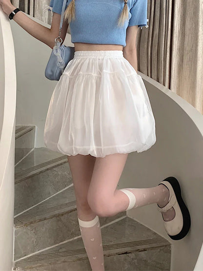 vmtvr High Waist Women Tulle Skirts Fashion Black Korean Preppy Style Ball Gown Mini Skirts Summer Student Casual Skirts New