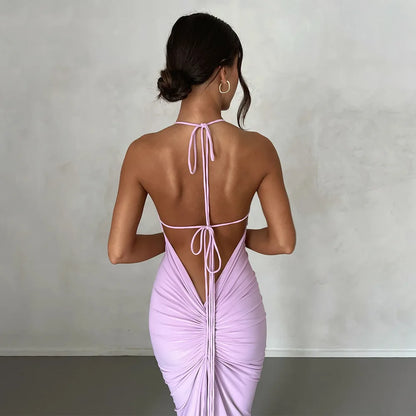 vmtvr Spaghetti Strap Sexy Backless Maxi Dress Outfits Women Elegant Birthday Vestido Summer Club Party Ruched Dresses