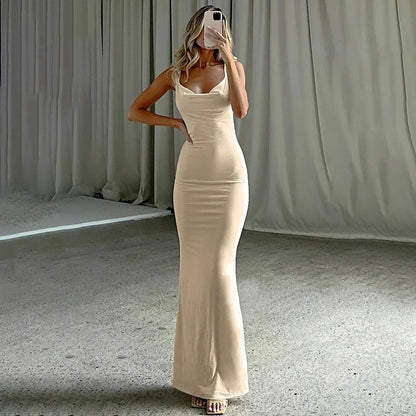 vmtvr Solid New Sexy Dress Women Summer Sleeveless Fashion Backless Straps Maxi Dress Slim Casual Streetwear Club Elegant Party Dress