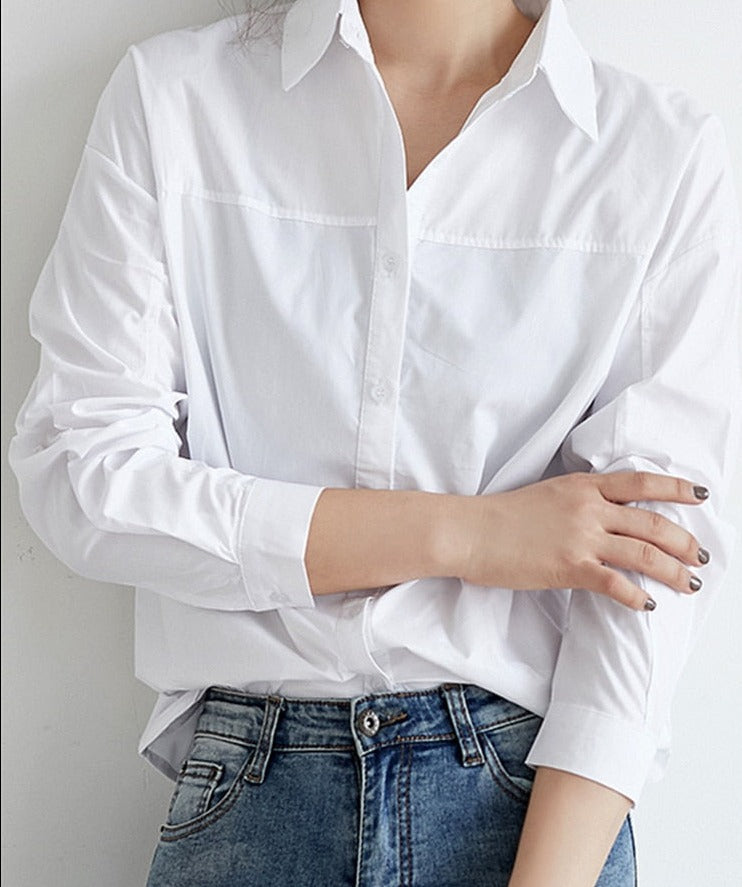 Cotton White Casual Women's Blouse  New Autumn Turn-Down Collar Female Blouse Tops Basic Workwear Office Shirts