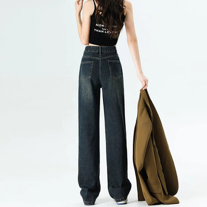 vmtvr Original Design Pocket Ragged Edge Wide Leg Jeans 2024 New Spring And Summer Women's High Waist Loose Casual Straight Leg Jeans