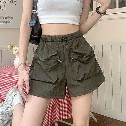 vmtvr High Waist Women Cargo Shorts Summer Fashion Streetwear Pocket Wide Leg Pants Y2K Korean All Match Female Loose Shorts New