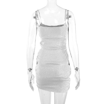 Sexy Black Slip Short Dress Ladies  Summer For Woman Bodycon Dresses Evening Party Tight Mini Dress Silver Wire