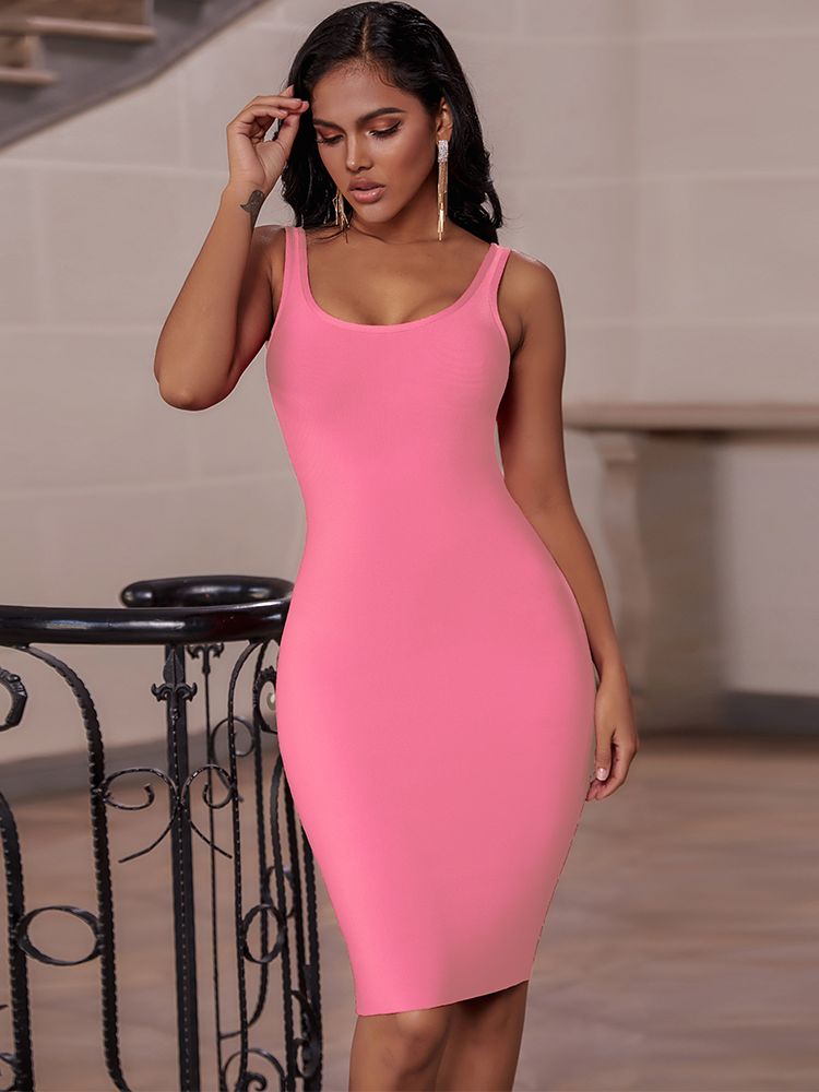 vmtvr - Elegant Sleeveless Bodycon Bandage Dress for Women 2023 Summer Basic Green Sexy Dresses Roung Neck Evening Club Party Dress Midi