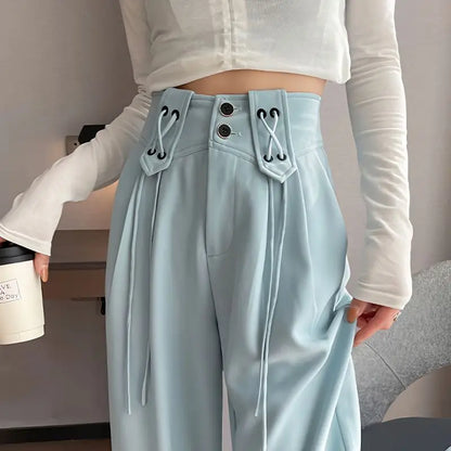 vmtvr Korean Simple Loose Woman Straight Casual Suit Pants Spring Summer New Solid Fashion Versatile High Waist Wide Leg Full Trousers