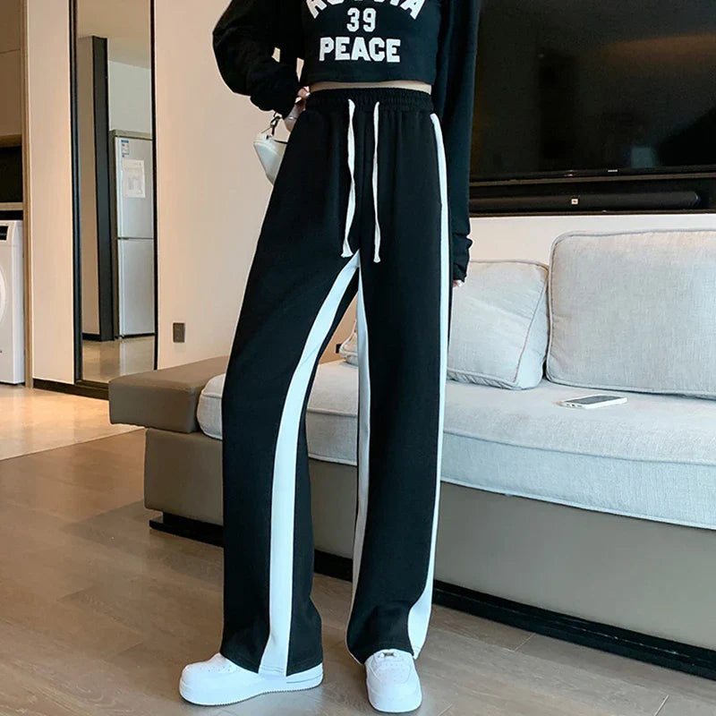 vmtvr Y2K Fashion Patchwork Women Sweatpants Summer Casual Streetwear Loose Straight Leg Pants Korean All Match Female Trousers