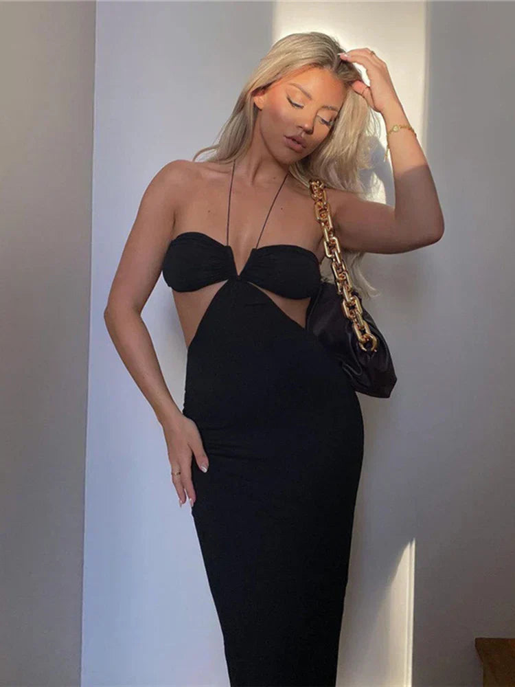 vmtvr Summer Spaghetti Strap Halter Sexy Backless Maxi Dress Elegant Bandage Sleeveless Club Party Dresses Bodycon