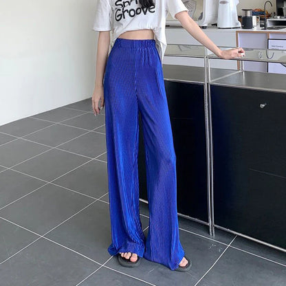 vmtvr Fashion Streetwear Women Harajuku Wide Leg Pants Summer Loose Thin Pleated Straight Trousers High Waist Elastic Y2k Pants