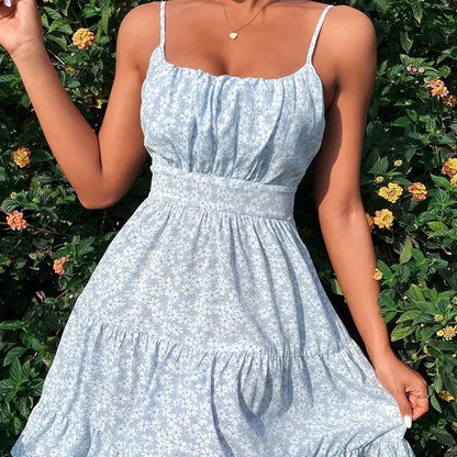 vmtvr Summer Women Sexy Floral Print Corset Bohemian Dress Casual Strap Sleeveless High Waist Halter Ruffle Vacation Dress Outfits