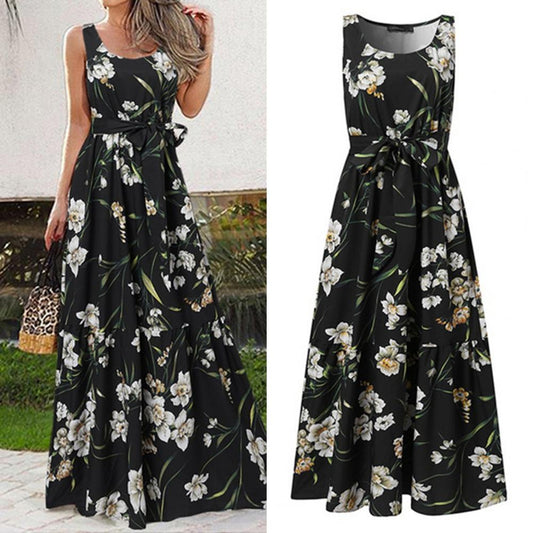 Summer Women Dress Elegant Party Sleeveless Maxi Dress Sexy Bohemian Leopard Print Vestidos Casual Swing Sundress