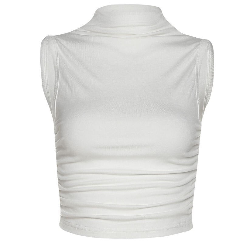 Woman Spring Summer Style Basic T-Shirts Tops Lady Slim Sleeveless Turtleneck Solid Color Tank Tops SS076