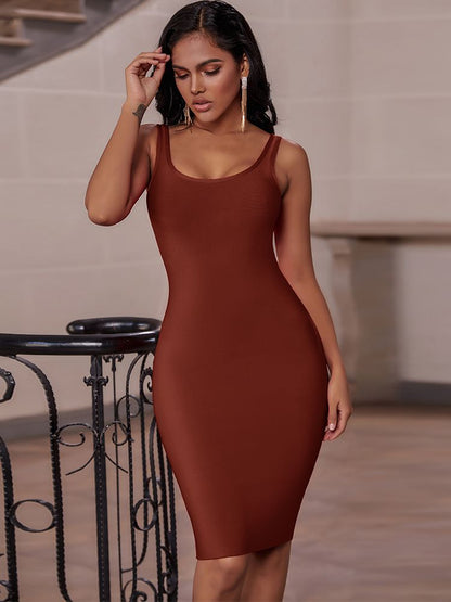 vmtvr - Elegant Sleeveless Bodycon Bandage Dress for Women 2023 Summer Basic Green Sexy Dresses Roung Neck Evening Club Party Dress Midi