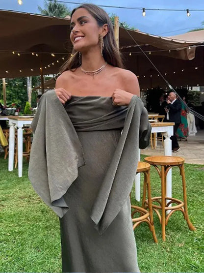 vmtvr  -  Elegant Off Shoulder Party Dress Women Slash Neck Split Long Sleeve Dresses Female Spring Summer Backless Lady Streetwear