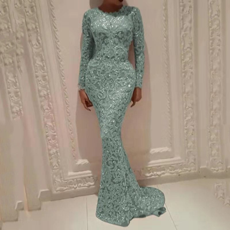 vmtvr Long Sleeve Sequin Sexy Evening Dress