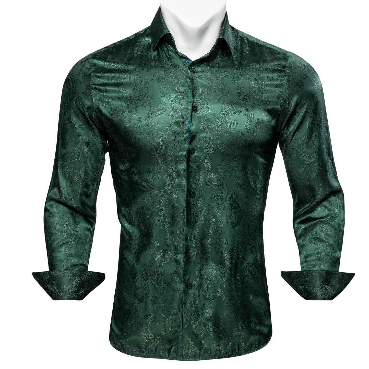 Luxury Red Paisley Silk Shirts Men Long Sleeve Casual Flower Shirts For Men Designer Fit Dress Shirt