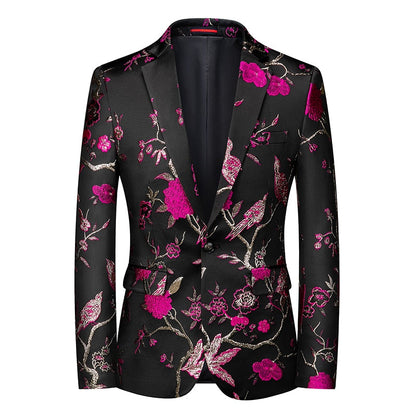 jiaabc Fashion New Men's Casual Boutique Business Wedding Host Slim Bronzing Suit Flower Jacket Dress Blazers Coat