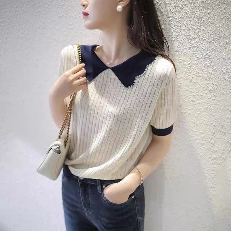 vmtvr Patchwork Women T Shirts Korean Fashion Hollow Out Loose Short Sleeve Tops Summer Casual All Match Female Y2K Tees New