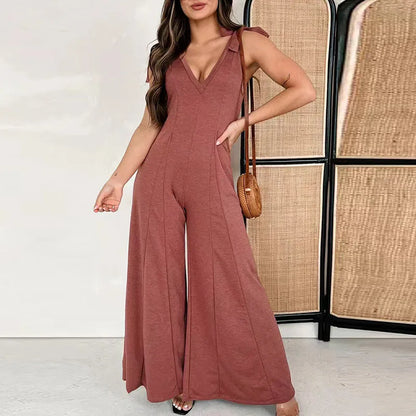 vmtvr Women Vintage Solid Holiday Jumpsuits 2024 Spring Sexy Deep V-neck Hollow Playsuit Romper Summer Sleeveless Tank Office Overalls