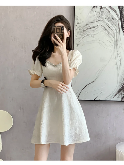 vmtvr  -  Elegant Fashion Evening Party Midi Dresses for Women Summer New Square Neck Short Sleeves A-line Casual Female Clothing