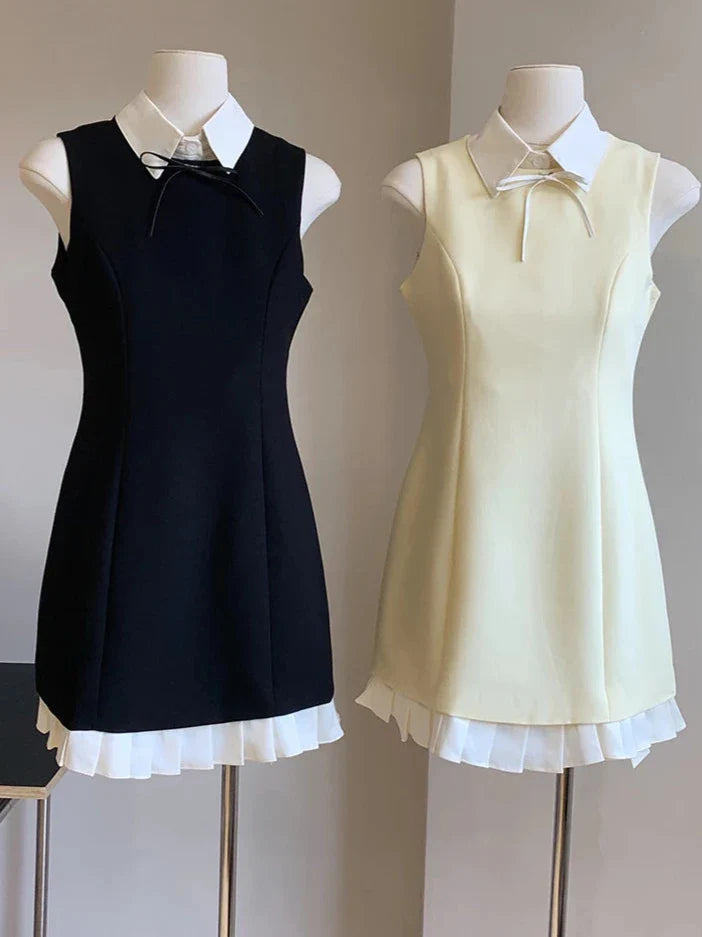 vmtvr  -  Black Sweet Bow Chic Button Casual Women Dresses Summer Contrast Color Classic Sleeveless Fashion Simple Female Dresses