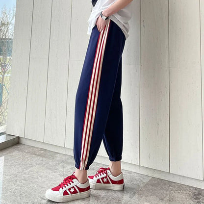 vmtvr High Waist Women Sweatpants Korean Fashion Striped Loose Ankle Length Pants Female Summer All Match Streetwear Harem Pants