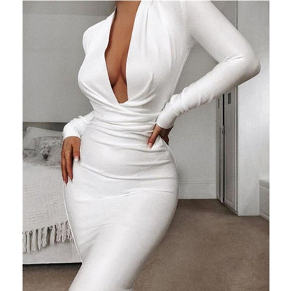 Winter Sexy V Neck Long Sleeve Women Bodycon Bandage Dress Celebrity Designer Evening Party Dress Vestido