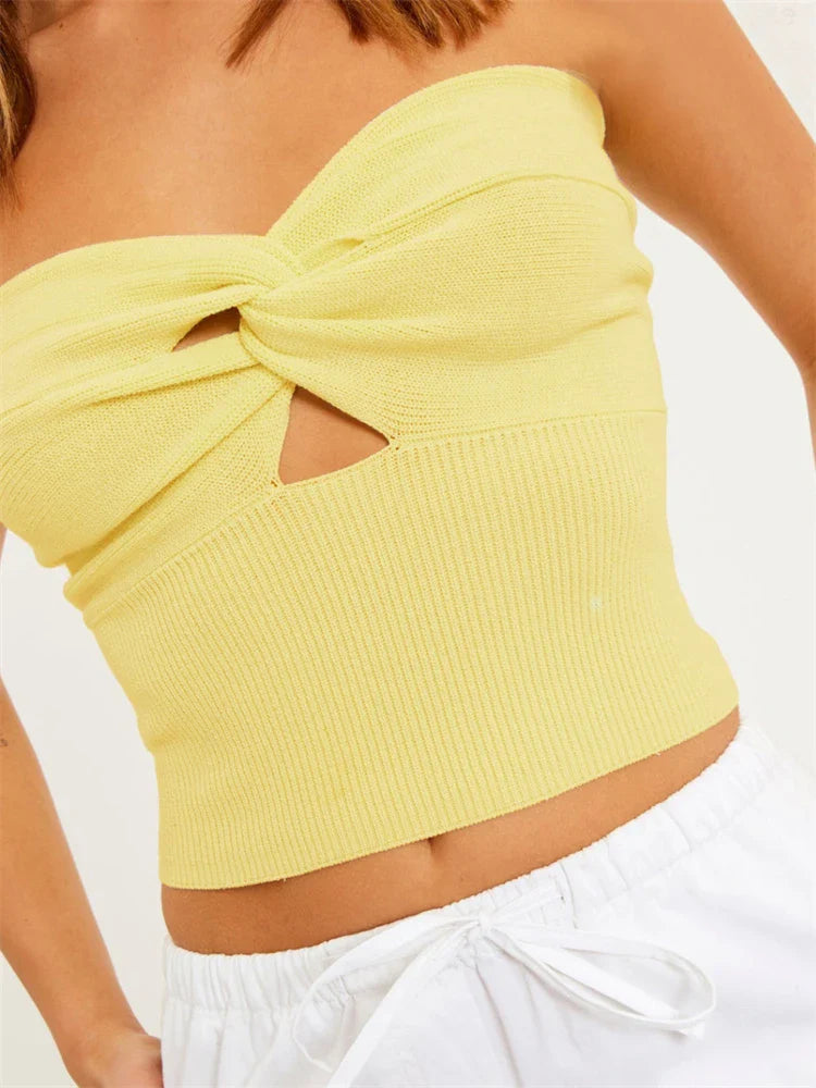 vmtvr Knit Tube Tops Women White Strapless Corset Tops Summer Basic Backless Off Shoulder Crop Top Bustier Casual Streetwear