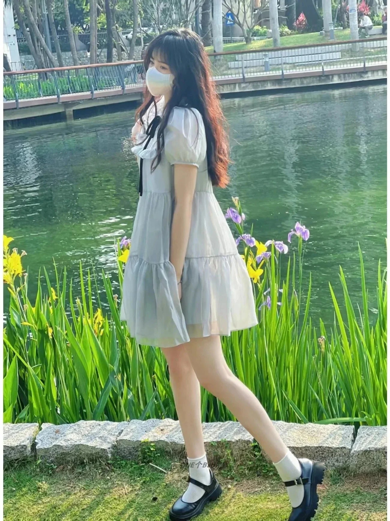 Women's A-line Chiffon Dress, Cute Splice Bow Tie Dresses, Elegant Fashion, Sweet Fit, Spring, Summer, New,