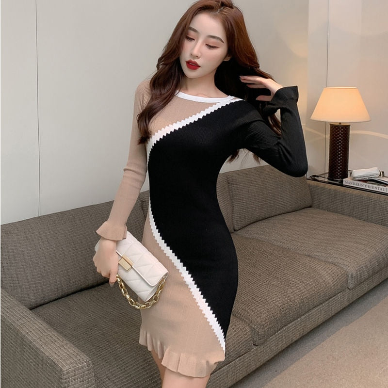 vmtvr Korean Elegant Womens Libertin Sweater One-piece Dress for Party Fashion Sexy Night Club Evening Knit Dresses Woman Bodycon Wrap