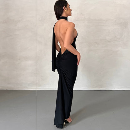 vmtvr - Elegant Backless Party Dress for Women Summer Sexy Halter Neck Bodycon Maxi Dress 2023 Evening Club Long Dress Black Vestido