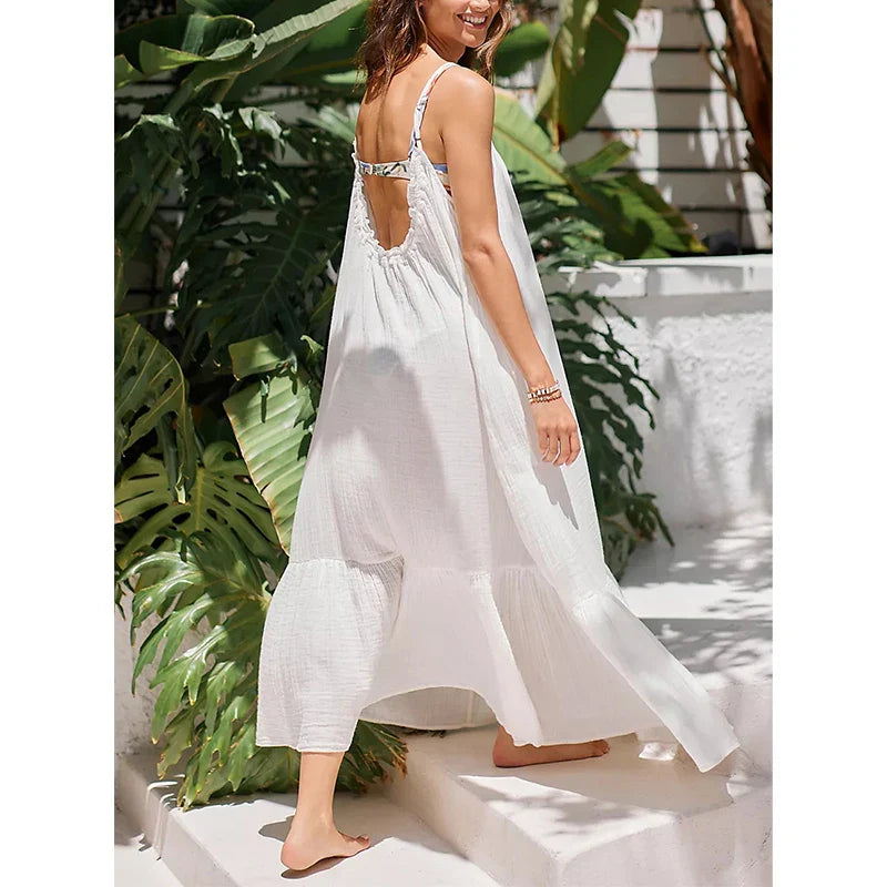 vmtvr Vintage Chic 100% Muslin Cotton Women White Dresses Summer Sleeveless Elegant Party Holiday Beach Boho Long Maxi Robe платье