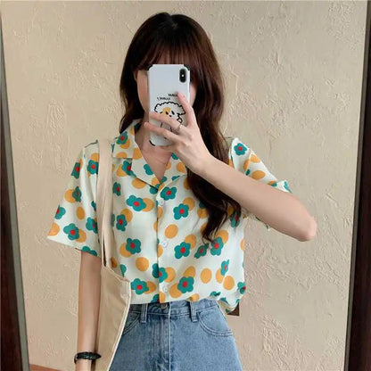 vmtvr Korean Clothing Sweet Women Fashion Short Sleeve Shirt Summer Simple Tie Dyed Loose Versatile Kawaii Pretty Chic Casual Blouse