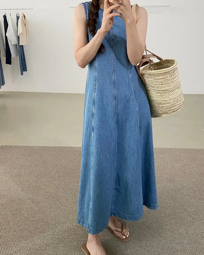 vmtvr Vintage Square Collar Denim Dress Casual Slim 2024 Summer Female Jeans Dress Zipper  Sleeveless Women Jeans Dress Vestidos S916