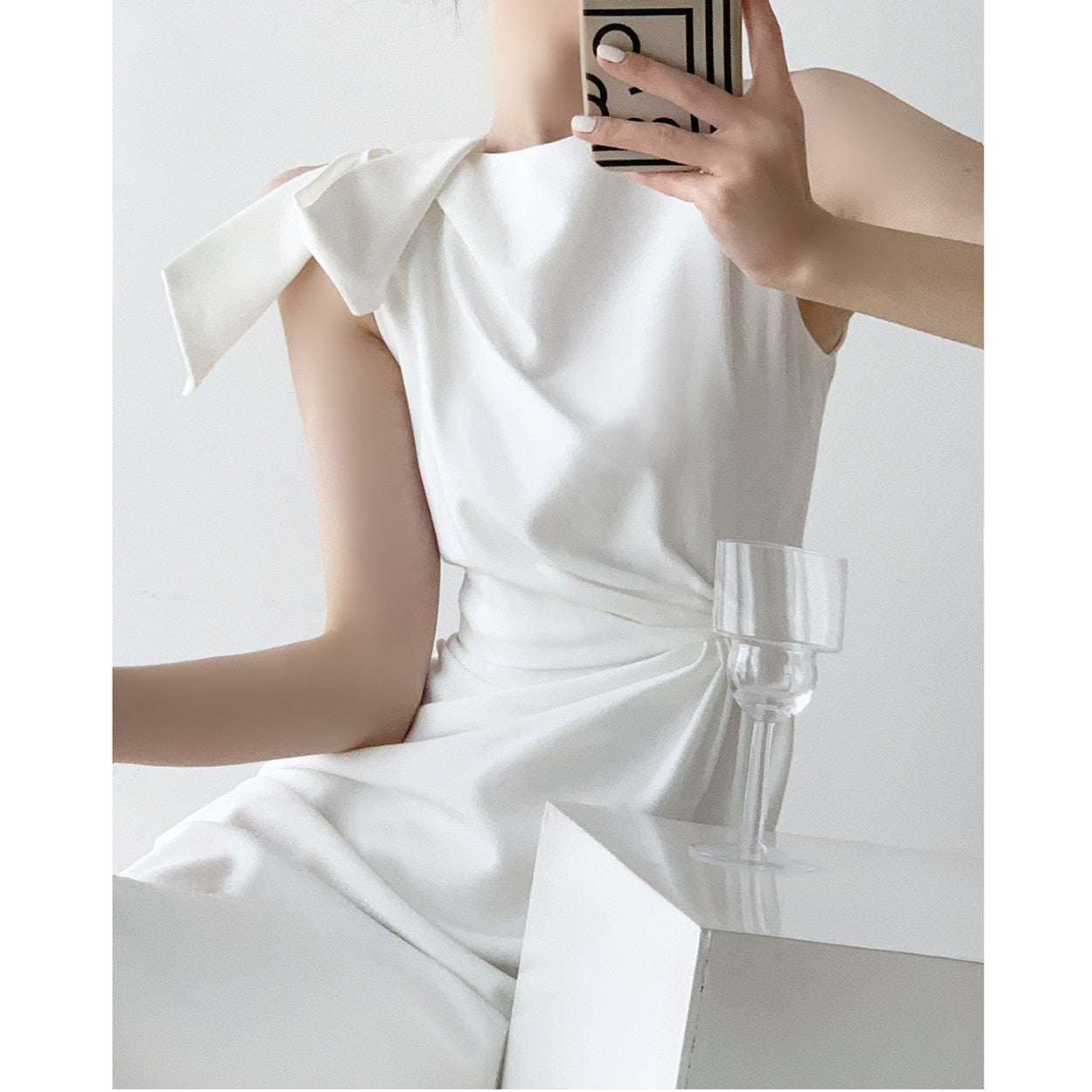 Summer Sleeveless White Female Dress White Korean Chic French Casual Bow Woman Pencil Midi Vest Dress Women Vestido De Mujer New