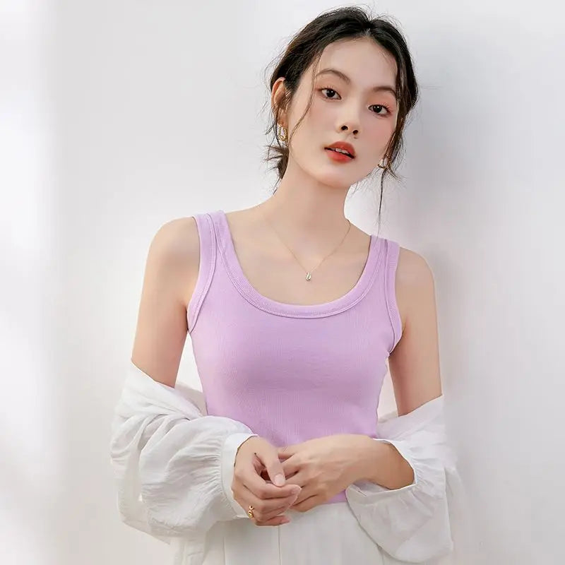 vmtvr Women's T-shirt Sleeveless Summer New Slim Tank Top Female Fashion Solid Color Skinny Sexy Spaghetti Straps Women Camisole Tops