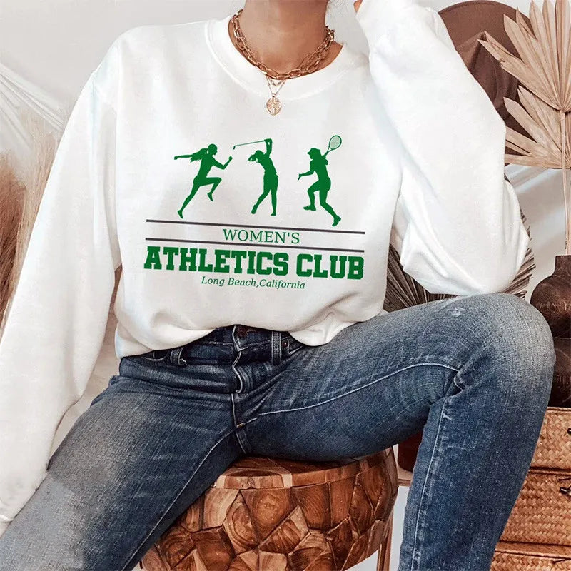 -Retro sports style outfit streetwear 90s fashion Women's Athletics Club Vintage Y2K Loose Sweaters Autumn Street Fashion Cotton Thick Pullover Crewneck Female Casual Sweatshirts