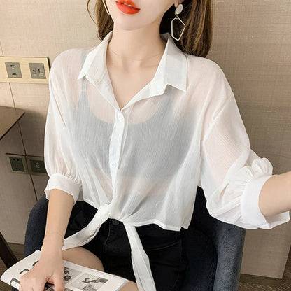 vmtvr Women Chiffon Sunscreen Shirts Summer Fashion Female Midi Sleeve Tops Korean Casual All Match Y2K Loose Shirts