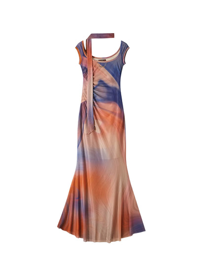 vmtvr Sleeveless Backless Maxi Dress Women Summer Bodycon Elegant Sexy Tie Dye Outfits Ladies Birthday Party Club Dresses