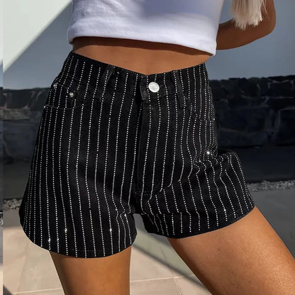 vmtvr Women Elegant Hot Drill Straight Jeans Shorts Pant 2024 Summer Fashion Button Solid Club Party Pant Casual Pocket Loose Trousers