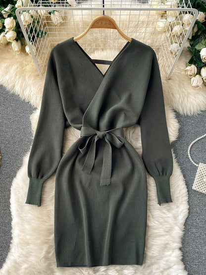 YuooMuoo Fashion Y2K Casual Vestidos Women Dress Autumn Winter Bodycon Knitted Sweater Dress Elegant  Office Ladies Dress