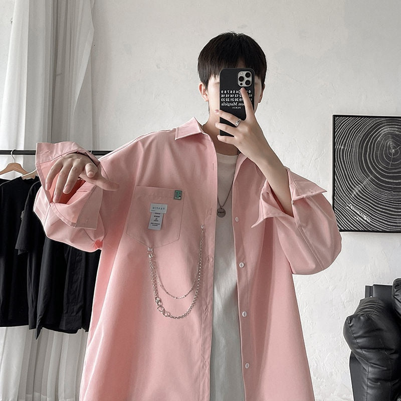 - Emo Men's Fashion Alt Oversized Shirt For Men Streetwear Black Harajuku Chain Gothic Shirts Korean Clothing Fairy Grunge Clothes