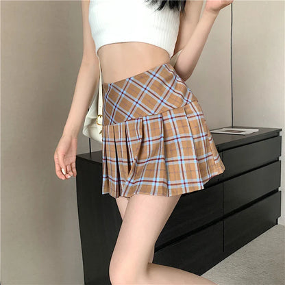 vmtvr Summer Women Plaid Skirt Fashion Streetwear Sexy Split Mini Skirts Korean High Waist Female Casual Pleated Skirts New