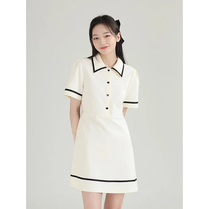 vmtvr  -  Summer Short Sleeve Polo Shirt Dress Women Fashion Preppy Style Polo Collar Clash Mini Dress Cute Solid Y2K Party Clothing