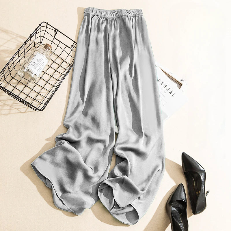 vmtvr Korean style  High Waist Acetate Wide Leg Pants silk Trousers Acetate satin pants ankle-length women summer trousers