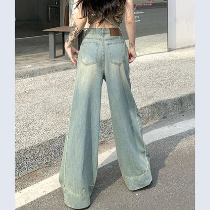 vmtvr Y2K Fashion High Waist Jeans Women Summer Casual Loose Straight Trousers Korean All Match Female Streetwear Wide Leg Pants