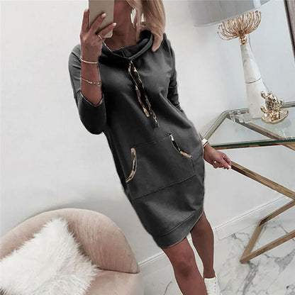 vmtvr Simple Scarf Collar Lace-up Fleece Sweatshirts Dress Female Fall Splicing Mini Dress Casual Women Winter Long Sleeve Hip Dresses