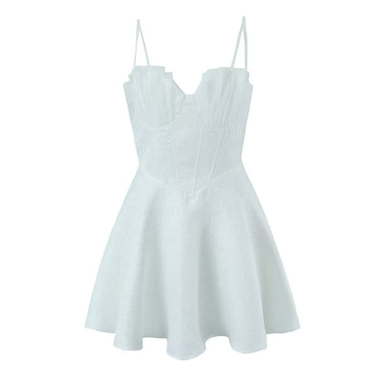 New Women White Sexy Sling Dress Sleeveless Elegant Ladies Party Mini Dresses Skater Short Robe