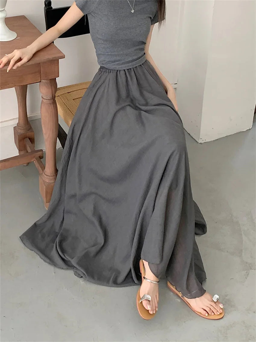 vmtvr Cotton A-Line Skirts Loose Fashion New Women Minimalist Summer All Match Casual Gentle Office Lady Streetwear